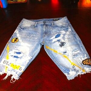 Smoke Rise Slim Fit THRASHED Distressed Shorts | Size 36 | Streetwear Baggy Fit
